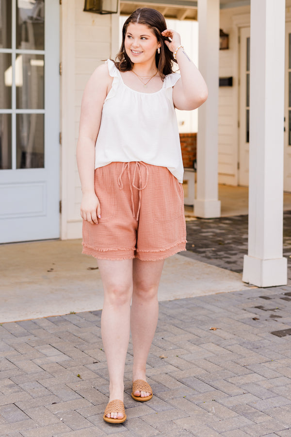 Chic Soul plus size clothing, mauve distressed shorts with tie and pockets