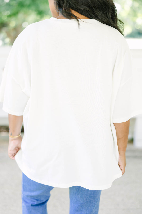 Chic Soul plus size clothing, white short sleeve boyfriend tee with 