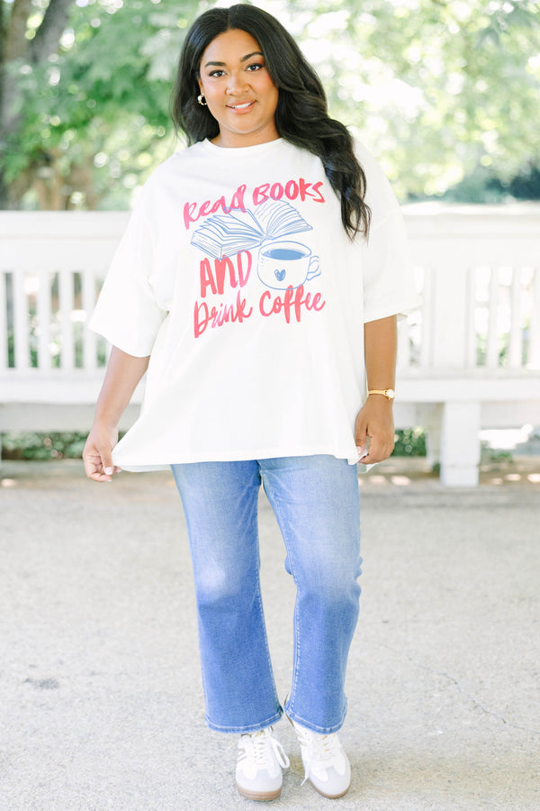 Chic Soul plus size clothing, white short sleeve boyfriend tee with 