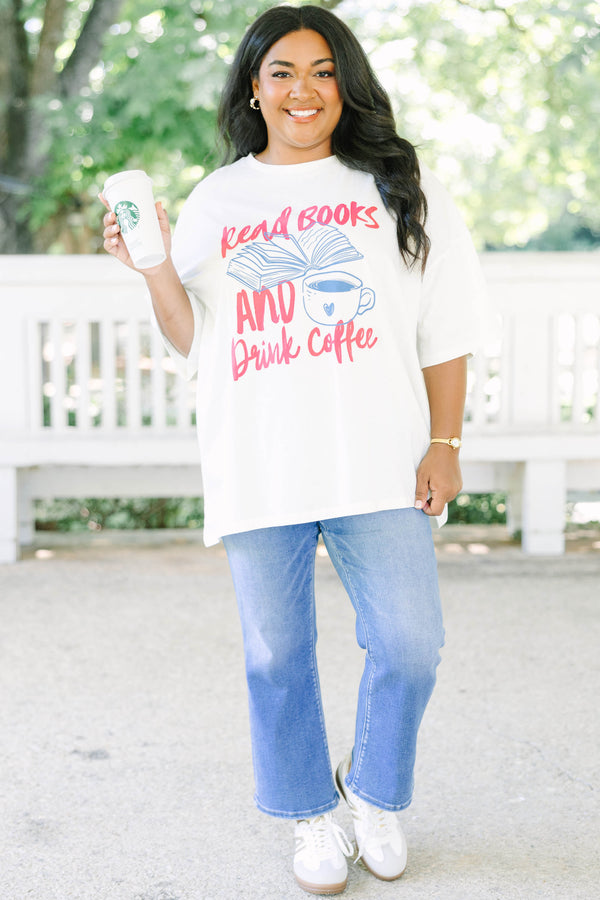 Chic Soul plus size clothing, white short sleeve boyfriend tee with 