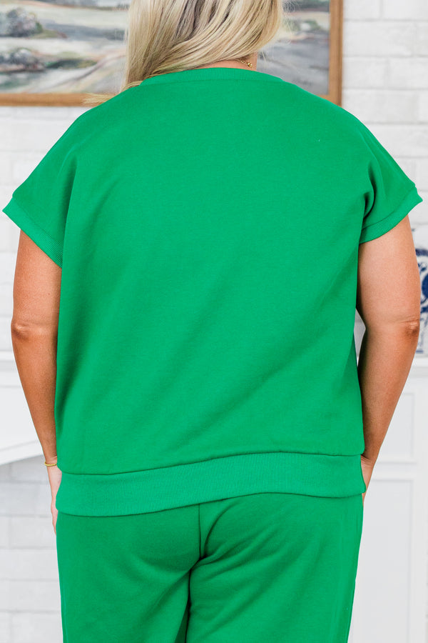 Chic Soul plus size clothing, elastic-waistband kelly green wide leg sweatpants with hidden pockets