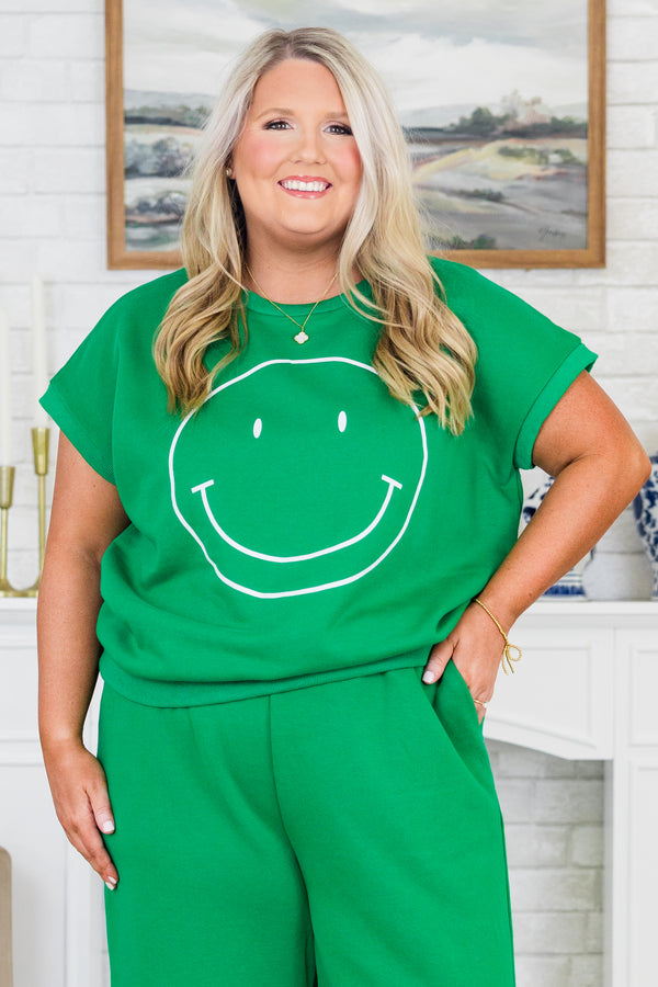 Chic Soul plus size clothing, elastic-waistband kelly green wide leg sweatpants with hidden pockets