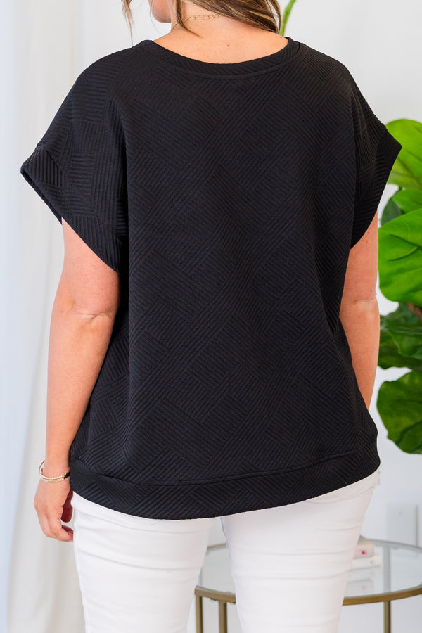 Chic Soul plus size clothing, black ribbed design short sleeve top