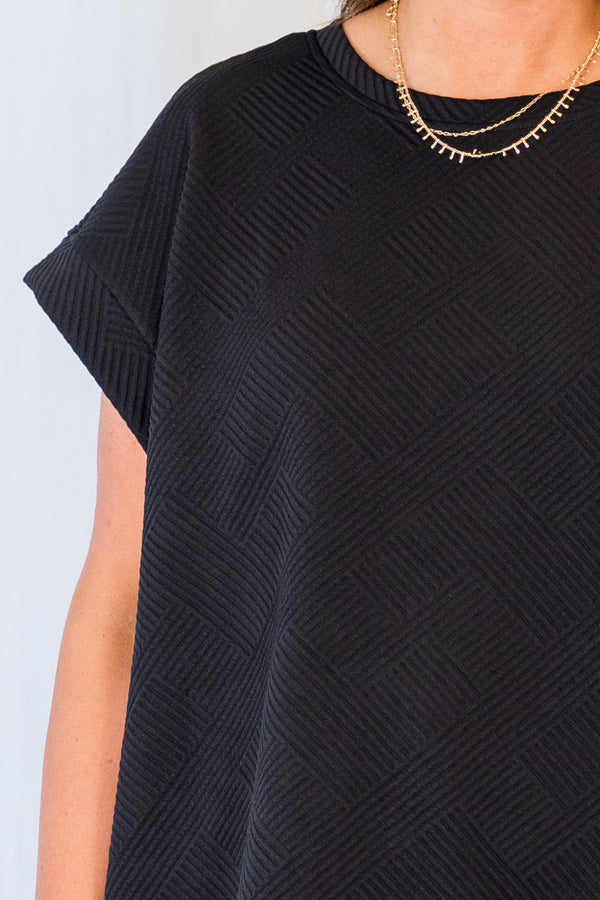 Chic Soul plus size clothing, black ribbed design short sleeve top
