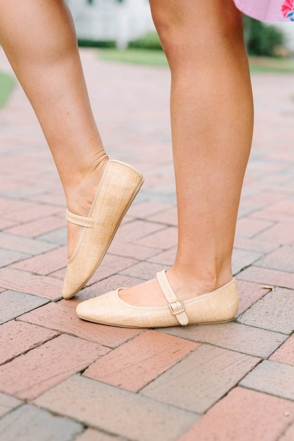 Plus Size natural woven Mary Jane flats with an adjustable buckle strap and square toe.