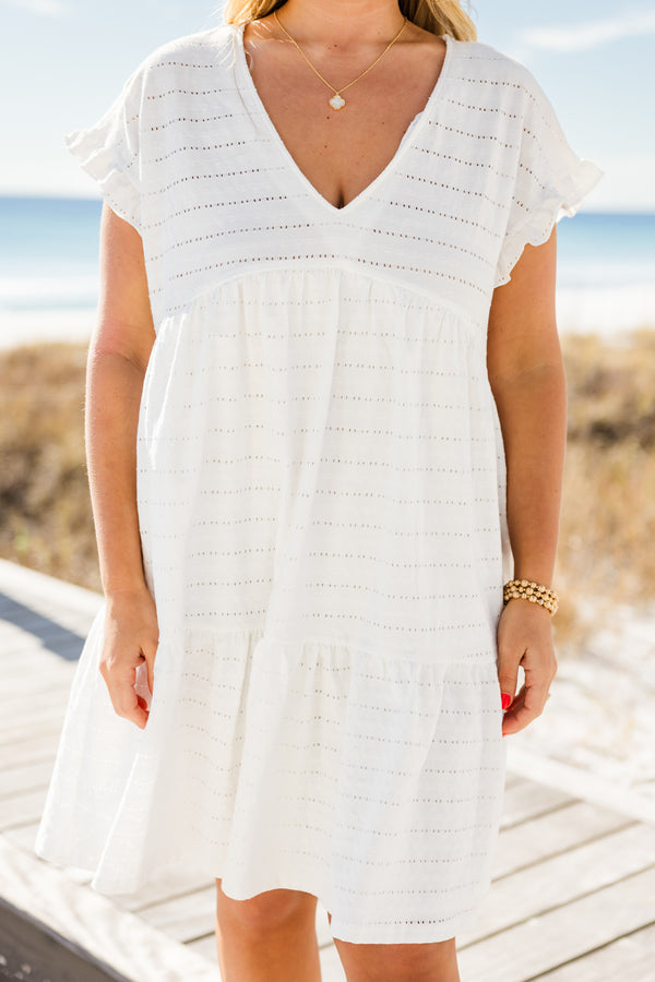 Chic Soul Plus size clothing, White babydoll dress with flutter sleeve 