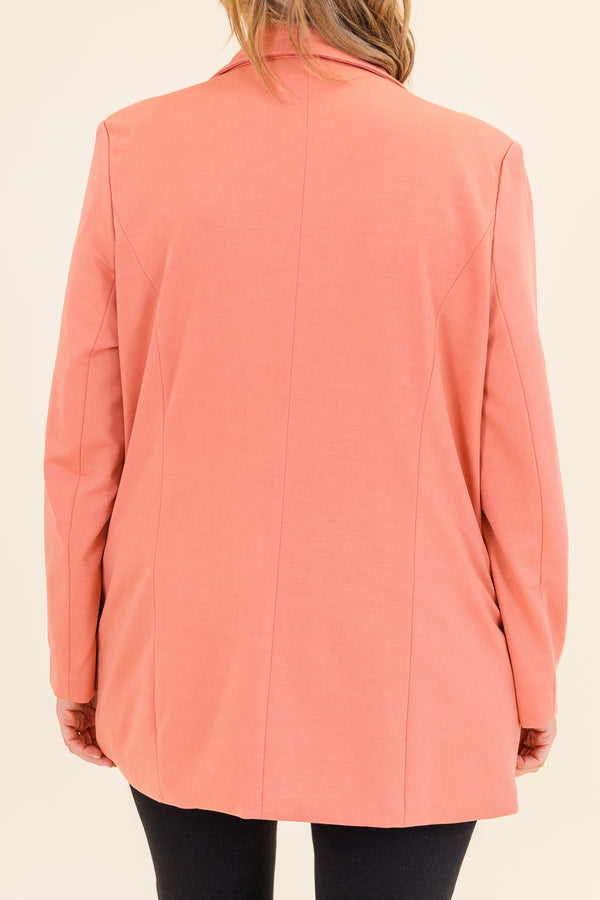 Chic Soul plus size clothing, mauve long sleeve blazer with collar detail and side pockets with structured body 
