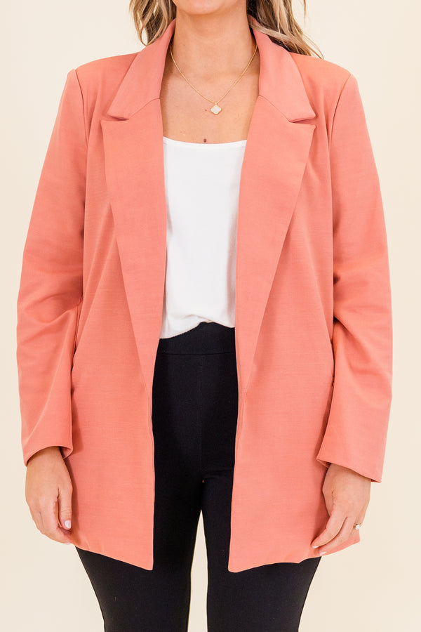 Chic Soul plus size clothing, mauve long sleeve blazer with collar detail and side pockets with structured body 

