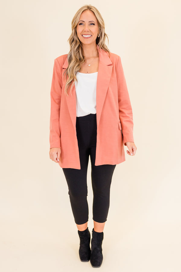 Chic Soul plus size clothing, mauve long sleeve blazer with collar detail and side pockets with structured body 
