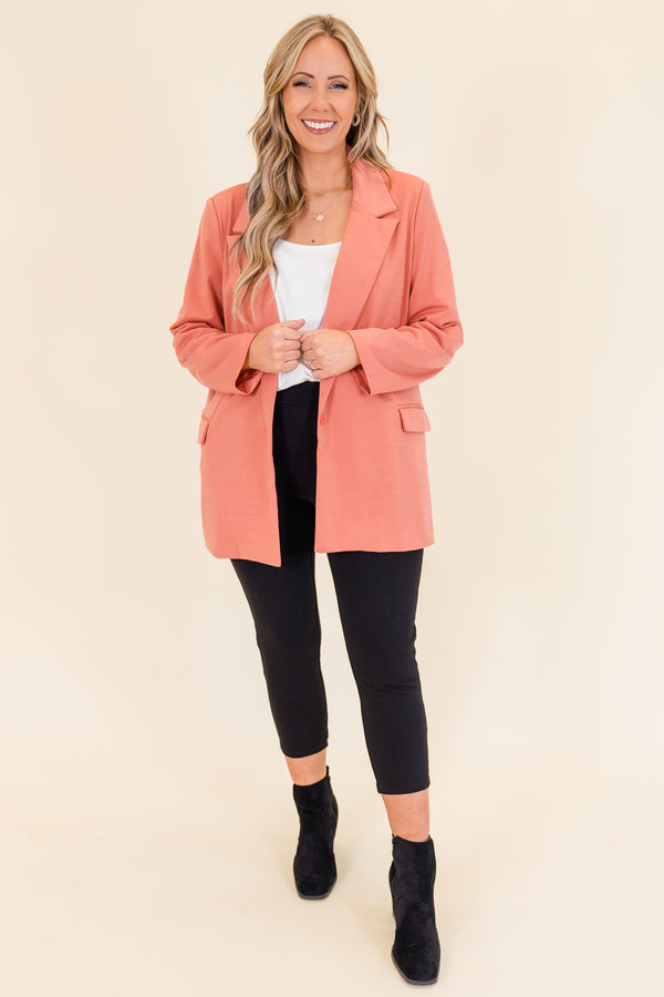Chic Soul plus size clothing, mauve long sleeve blazer with collar detail and side pockets with structured body 
