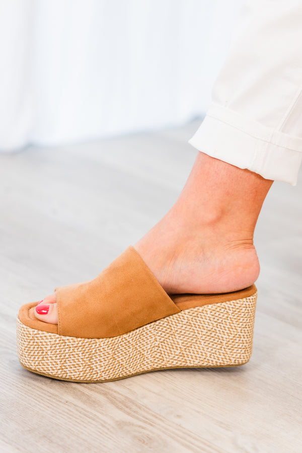 Chic Soul plus size clothing, camel wedges with woven texture on wedge