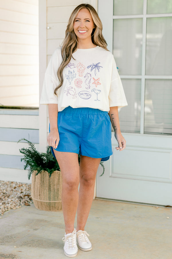 Chic soul plus size clothing, solid sky blue active shorts with a high waist band 