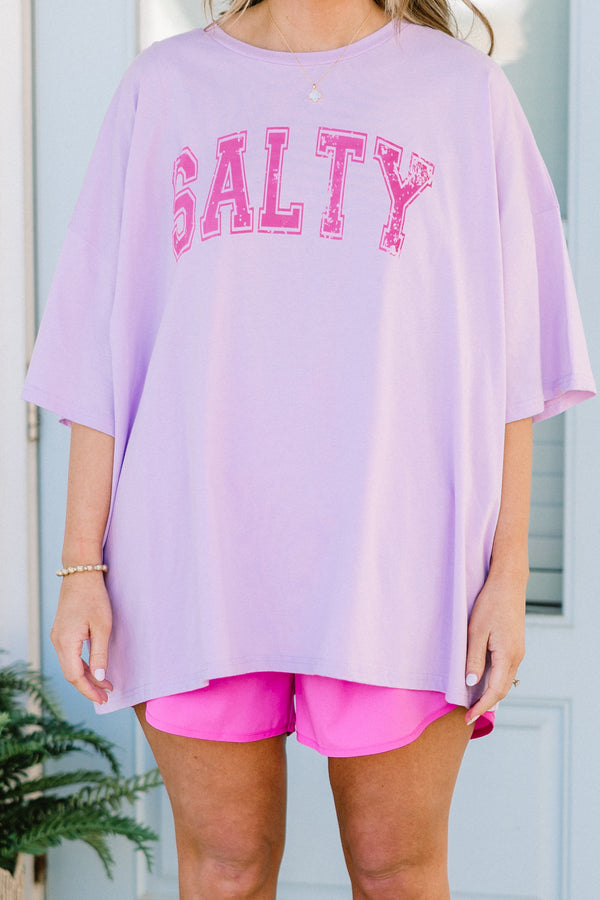 Chic Soul plus size clothing, lilac short sleeve boyfriend tee with round neckline with 