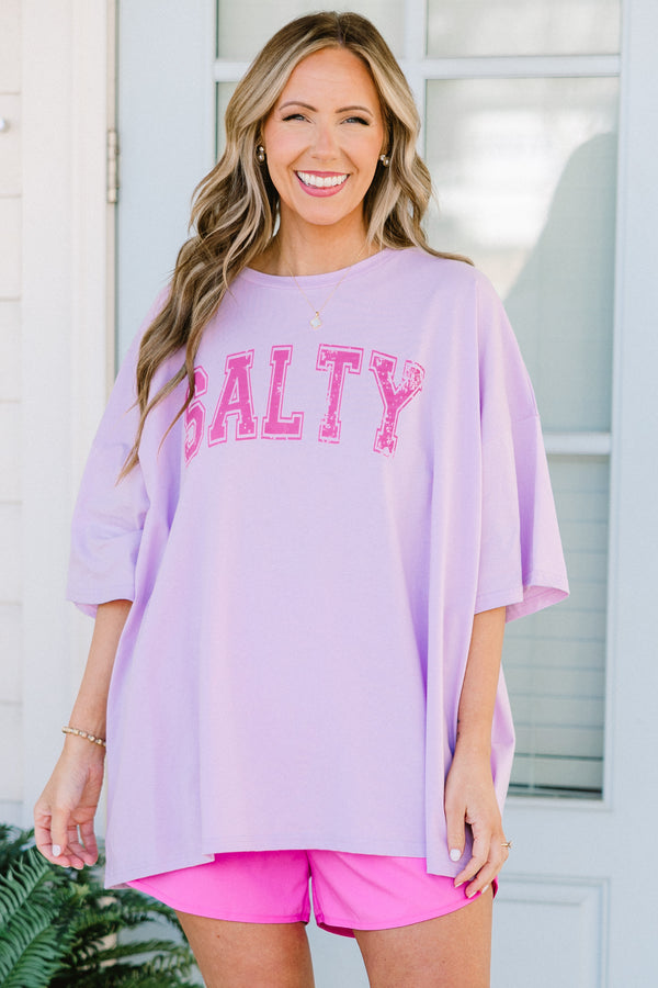Chic Soul plus size clothing, lilac short sleeve boyfriend tee with round neckline with 