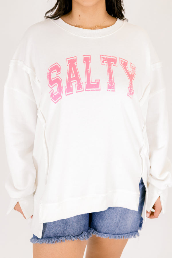 Chic Soul plus size clothing, ivory long sleeve crewneck with 