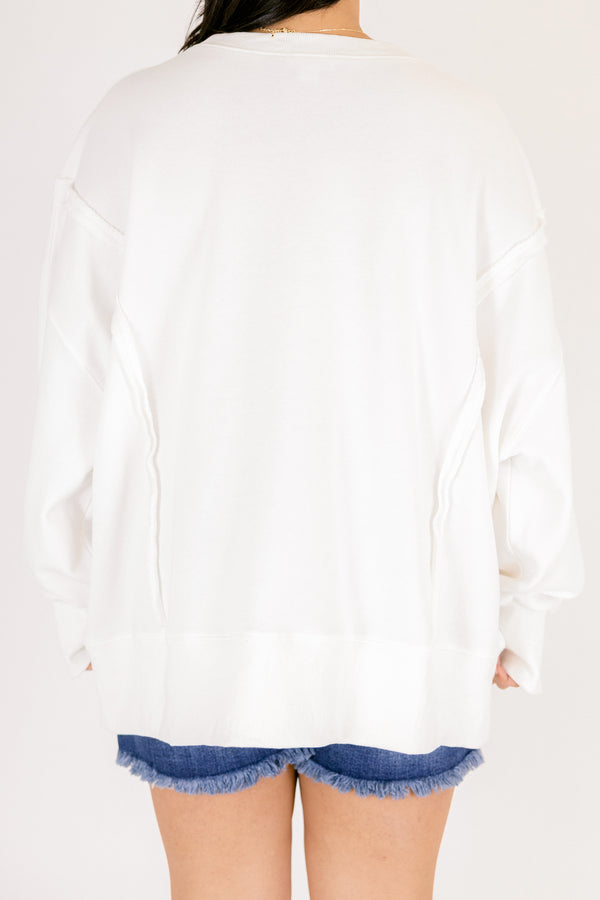 Chic Soul plus size clothing, ivory long sleeve crewneck with 