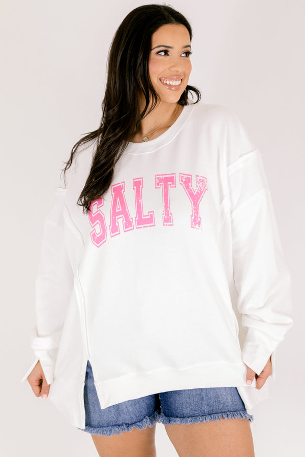 Chic Soul plus size clothing, ivory long sleeve crewneck with 