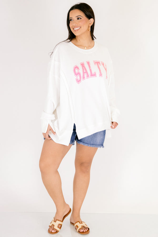 Chic Soul plus size clothing, ivory long sleeve crewneck with 