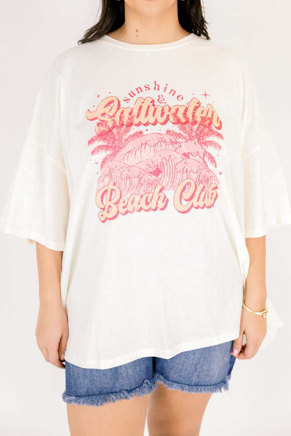 Chic Soul plus size clothing, ivory oversized boyfriend tee with 