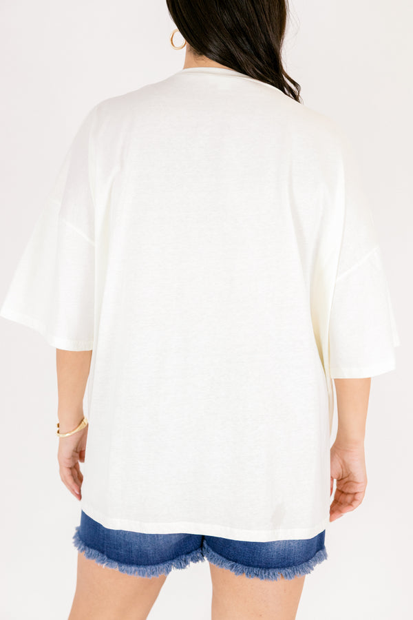 Chic Soul plus size clothing, ivory oversized boyfriend tee with 