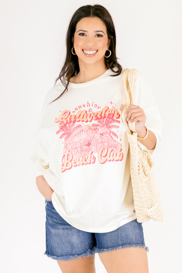 Chic Soul plus size clothing, ivory oversized boyfriend tee with 