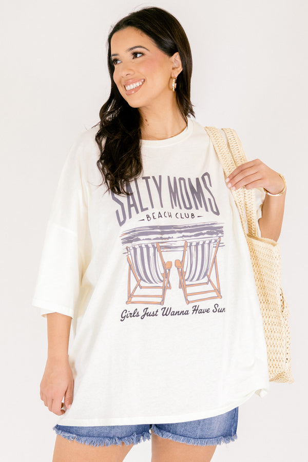 Chic Soul plus size clothing, ivory over sized boyfriend tee with 