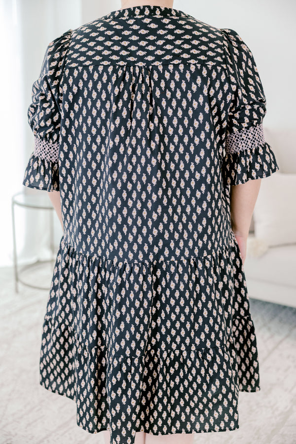Chic Soul plus size clothing, black dress with block print