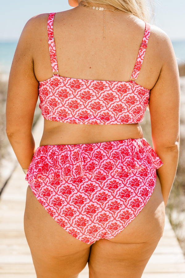Chic Soul plus size clothing, fuchsia floral bikini top with thin straps