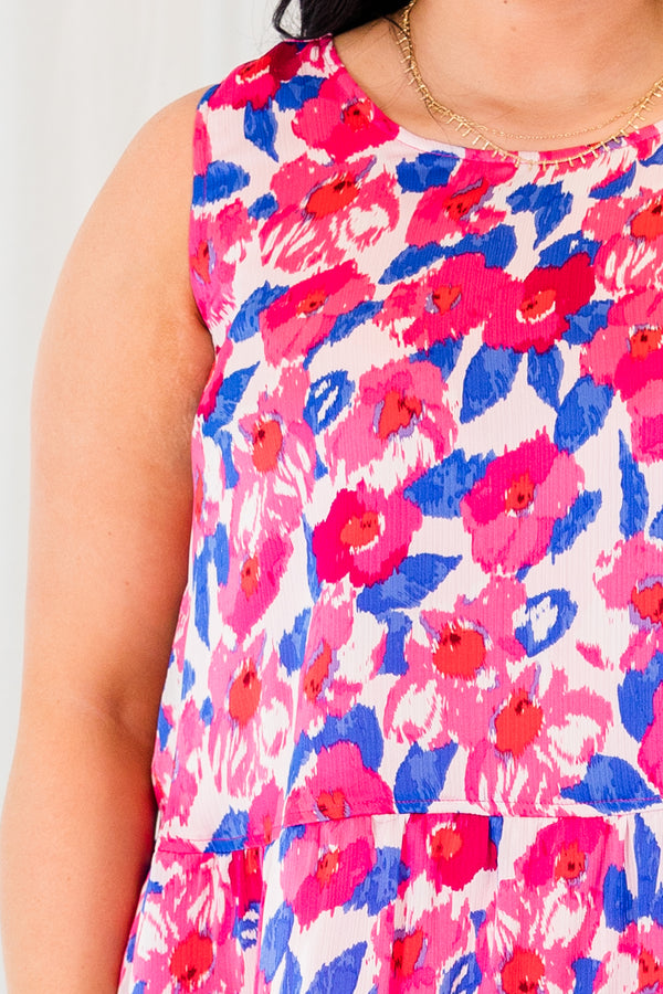 Chic Soul plus size clothing, ivory flowy top with multicolor floral pattern and ruffle details on hemline