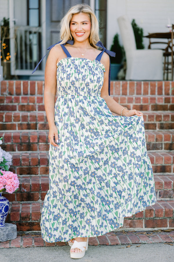 Chic soul Plus size clothing, Blue maxi dress with floral pattern and blue tie bow sleeves