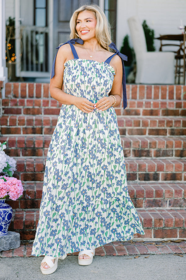 Chic soul Plus size clothing, Blue maxi dress with floral pattern and blue tie bow sleeves