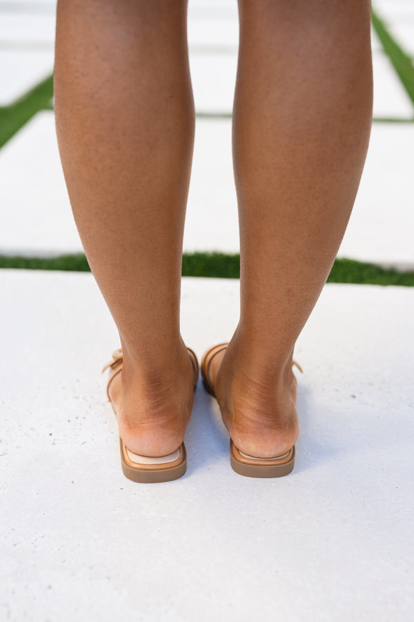Chic Soul plus size clothing, brown leather slide sandals with buckle