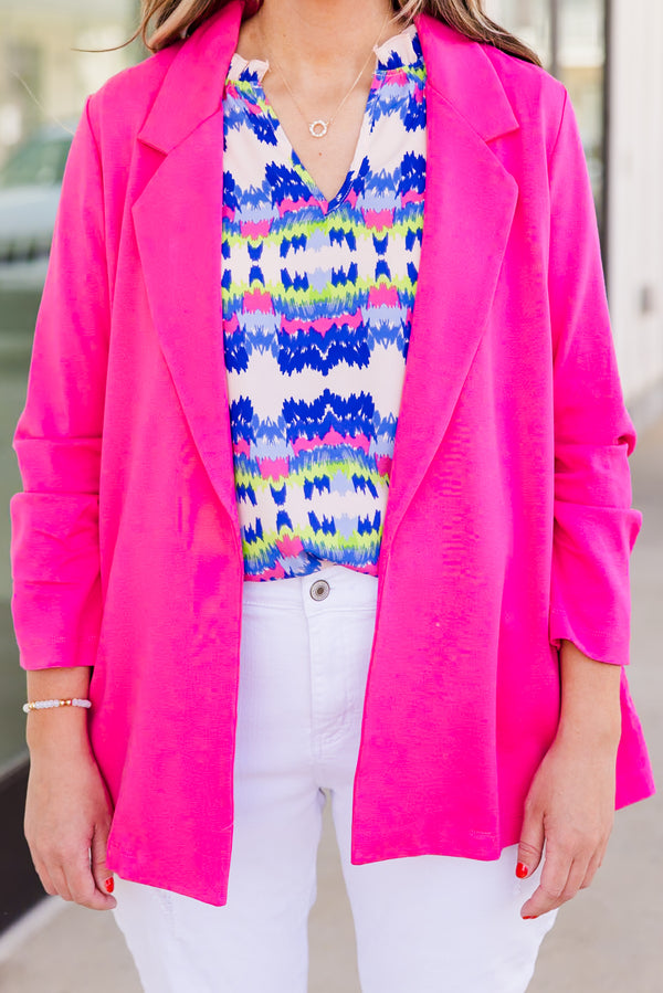 Chic Soul plus size clothing, three quarter length hot pink blazer