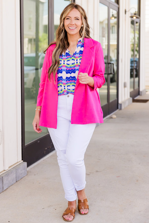 Chic Soul plus size clothing, three quarter length hot pink blazer