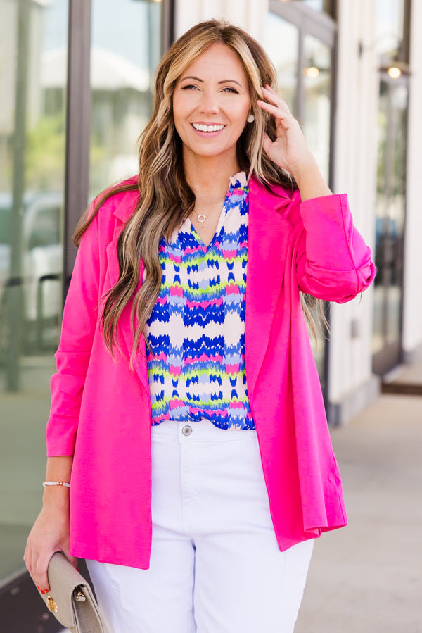 Chic Soul plus size clothing, three quarter length hot pink blazer 