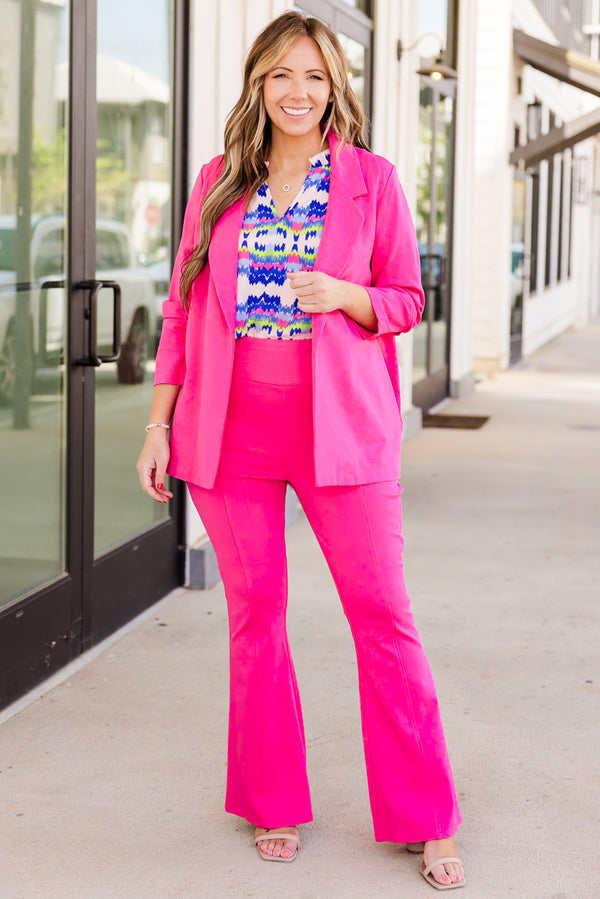Chic Soul plus size clothing, three quarter length hot pink blazer