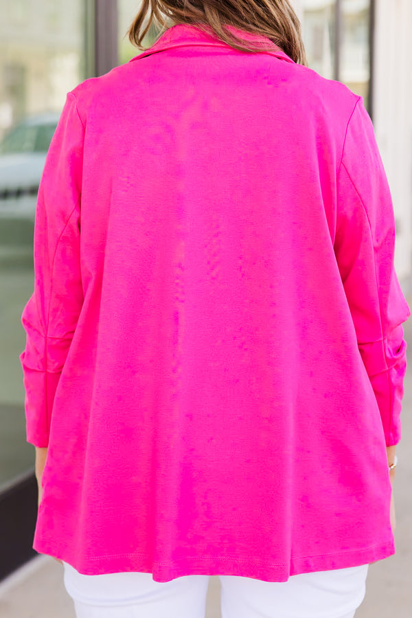 Chic Soul plus size clothing, three quarter length hot pink blazer