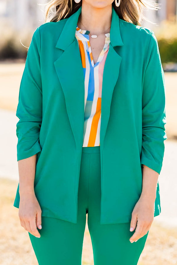 Chic Soul plus size clothing, kelly green blazer with collar and three-quarter sleeves