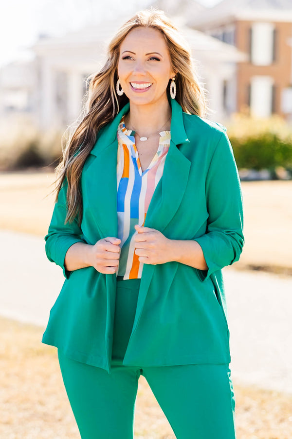 Chic Soul plus size clothing, kelly green blazer with collar and three-quarter sleeves