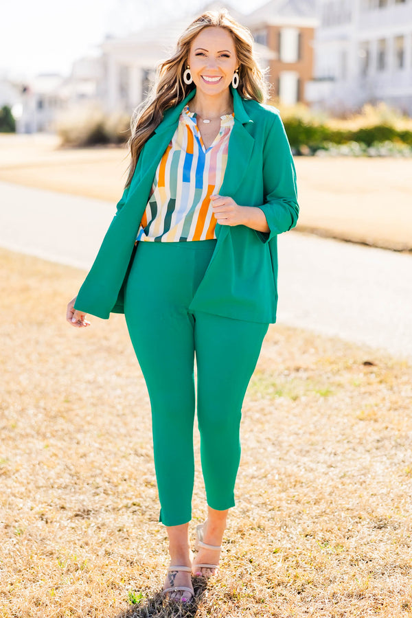 Chic Soul plus size clothing, kelly green blazer with collar and three-quarter sleeves