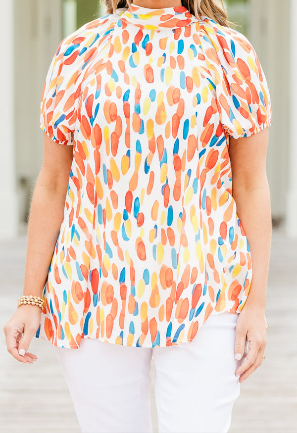 Chic Soul Plus size clothing, red abstract bubble sleeve top 