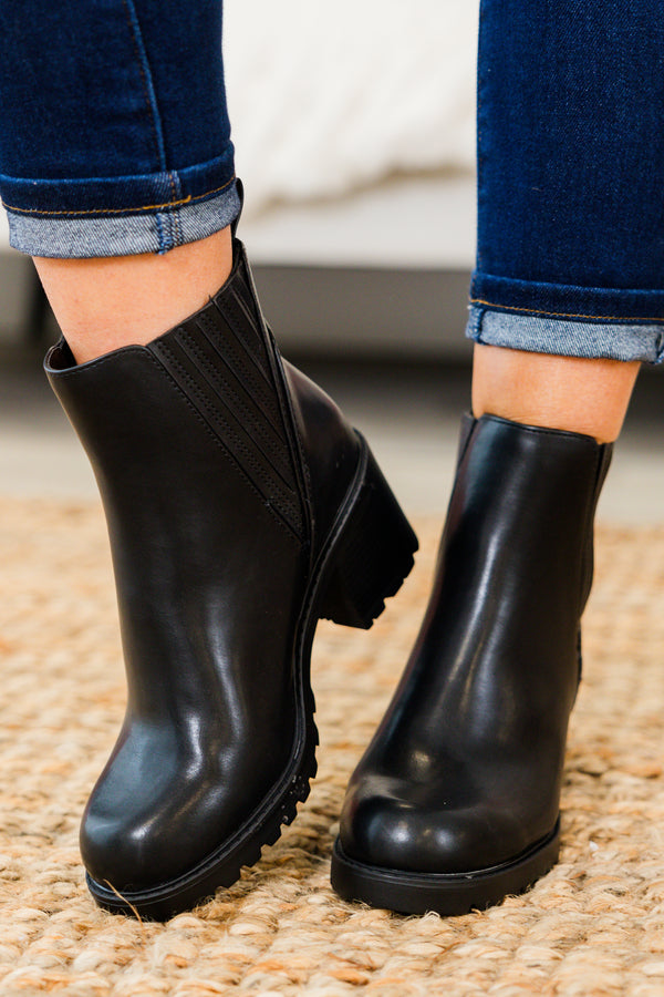 Chic Soul plus size clothing, black leather chunky chelsea block heel booties
