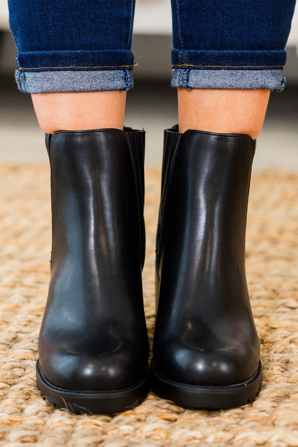 Chic Soul plus size clothing, black leather chunky chelsea block heel booties