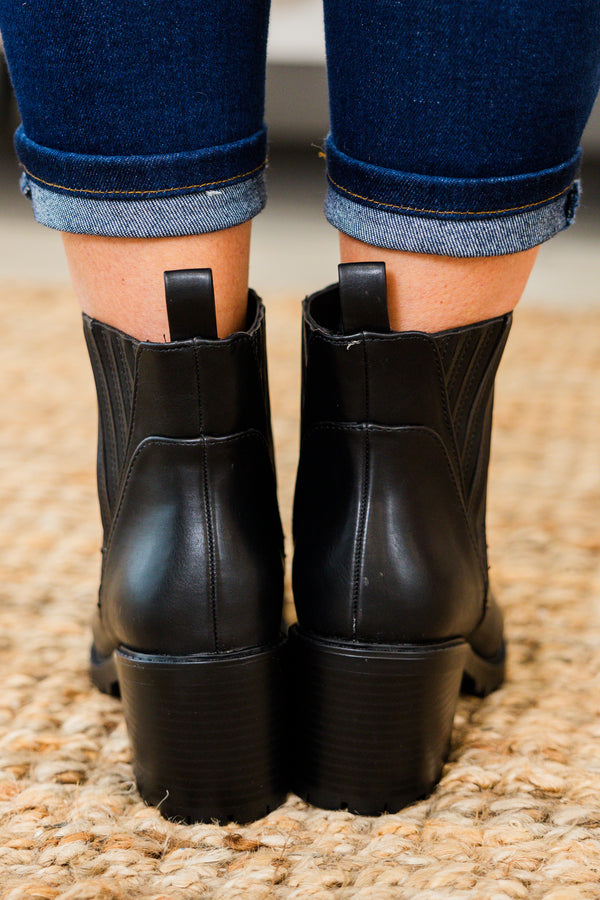 Chic Soul plus size clothing, black leather chunky chelsea block heel booties
