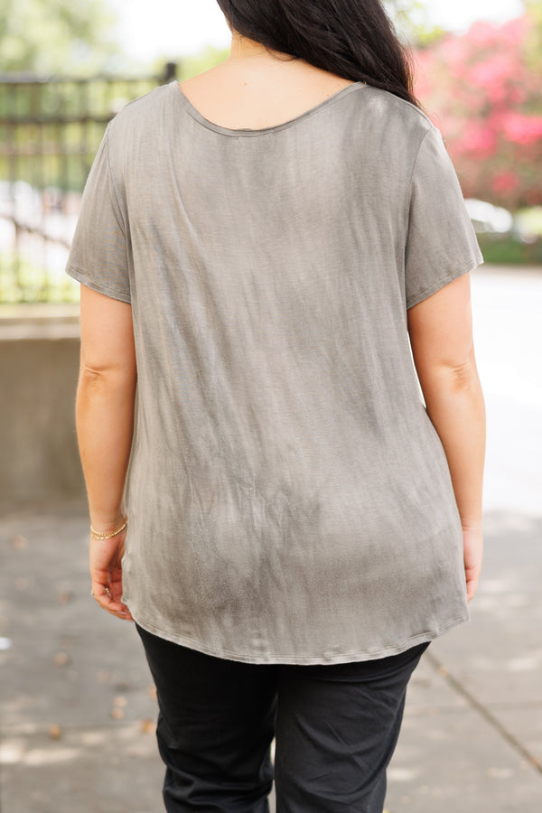 Chic Soul plus size clothing, charcoal acid wash short sleeves top