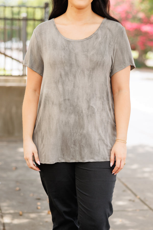 Chic Soul plus size clothing, charcoal acid wash short sleeves top