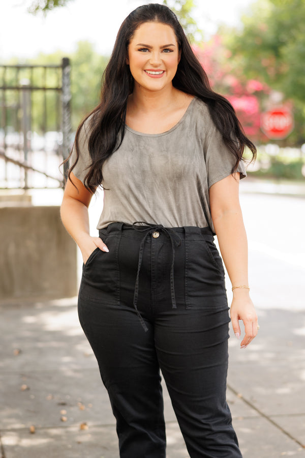 Chic Soul plus size clothing, charcoal acid wash short sleeves top