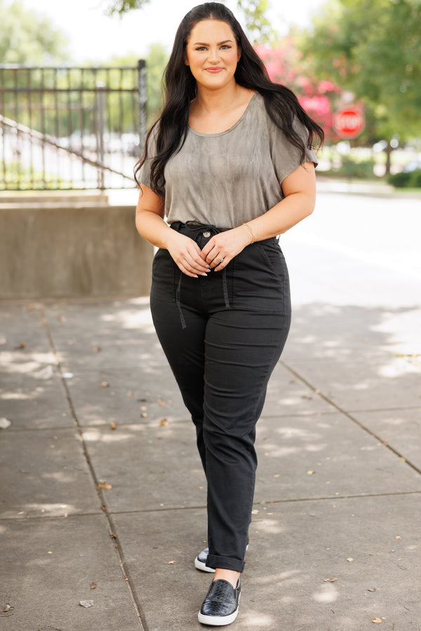 Chic Soul plus size clothing, charcoal acid wash short sleeves top