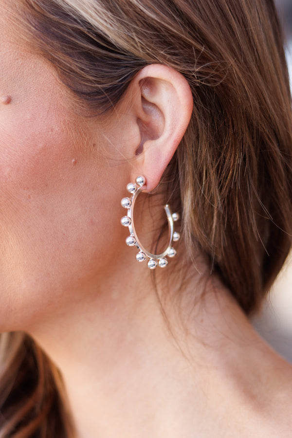 Chic Soul plus size clothing, silver hoop earrings with beaded detailing