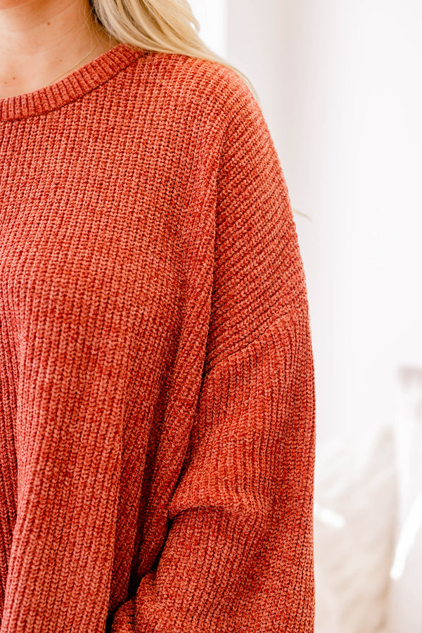 Chic Soul plus size clothing, rust orange long sleeve chunky knit oversized sweater
